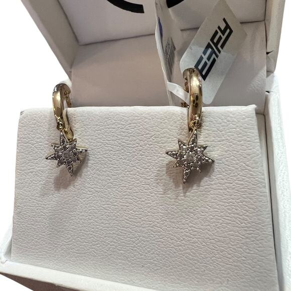 EFFY ENY 14K Goldplated SS & 0.09 TCW Diamond North Star Drop Earrings NWT - Picture 4 of 10